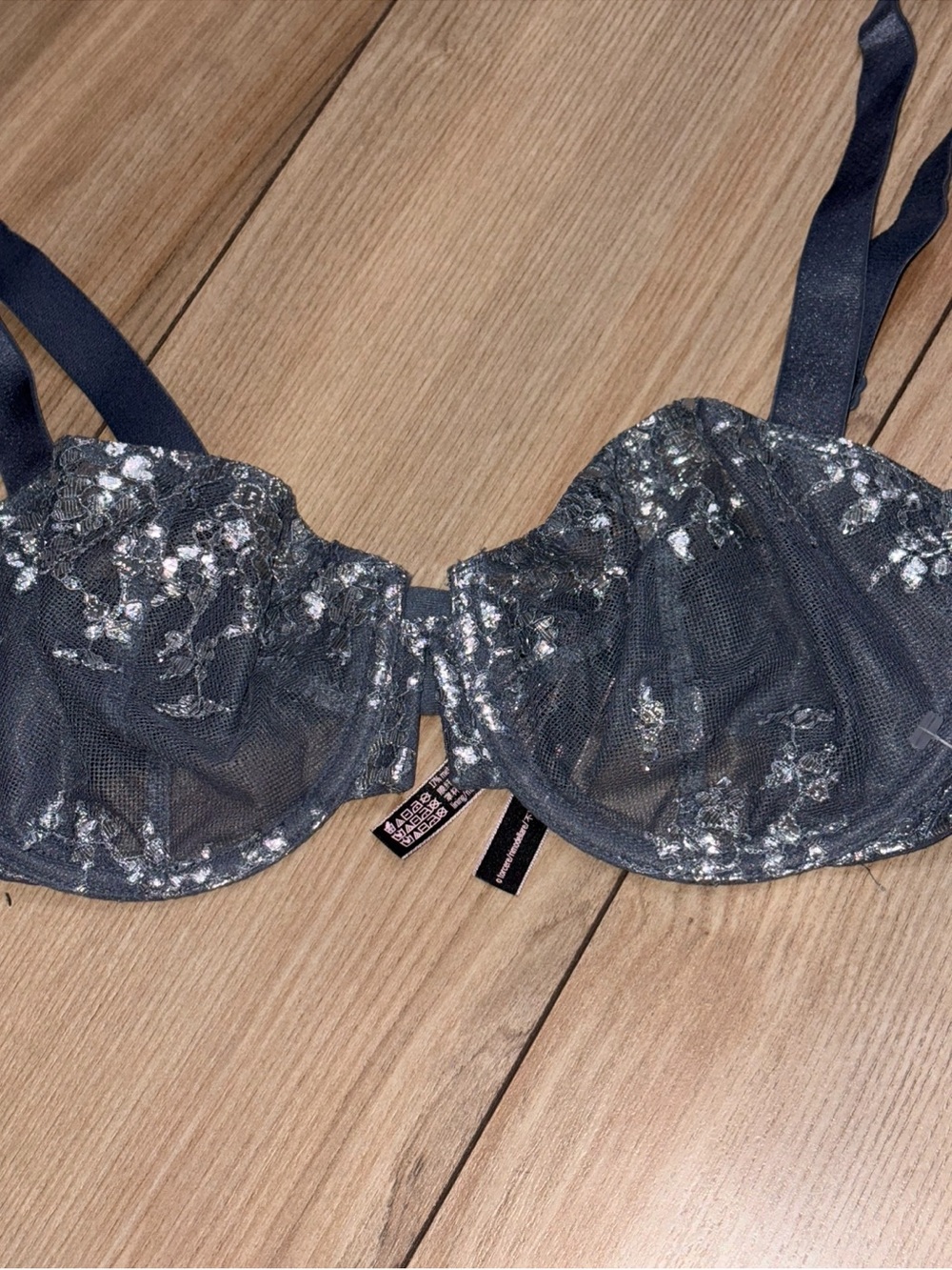 Victoria's Secret Very Sexy Unlined Balconet Bra Silver Lace Charcoal 34D